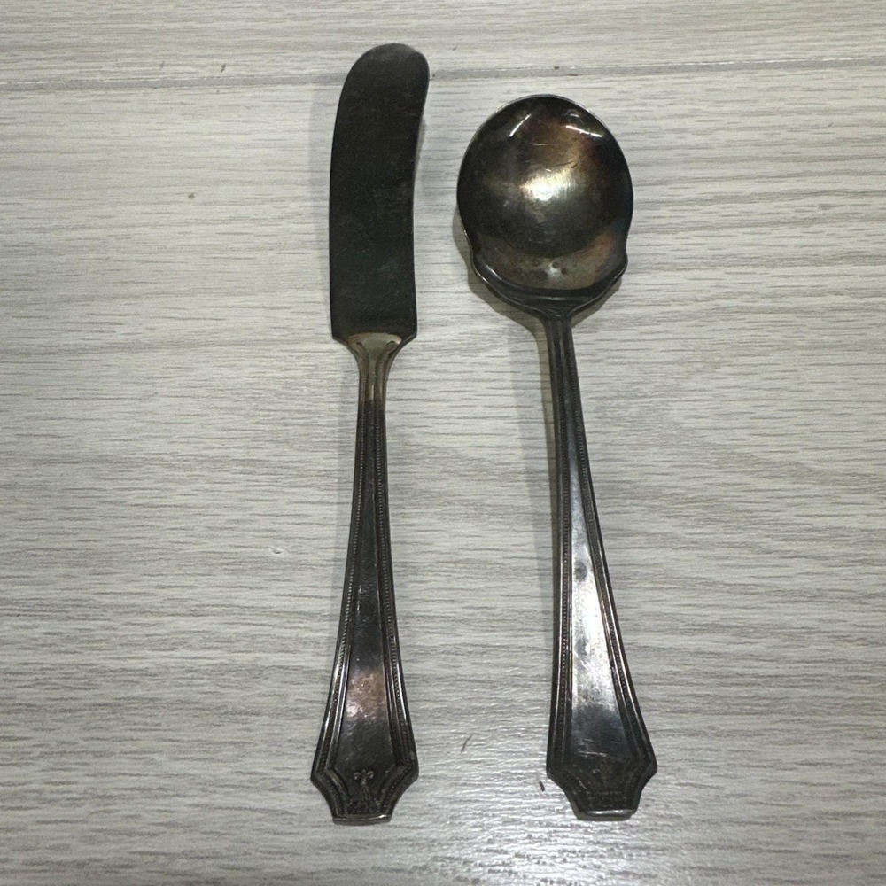 Penco Silver Plate Flat Handle Butter Knife & Tea Spoon Vintage